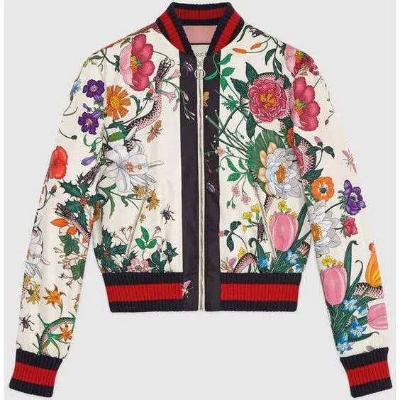 Womens Multicolor Floral Bomber Jacket