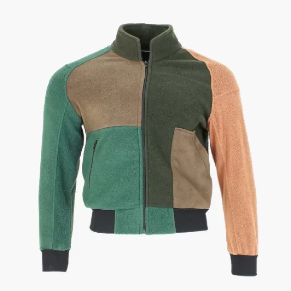 8 Brown and Army Green Combo Colorblock Fleece Bomber Jacket