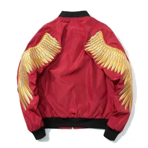 Gold Wings Printed Red Japanese Bomber Jacket
