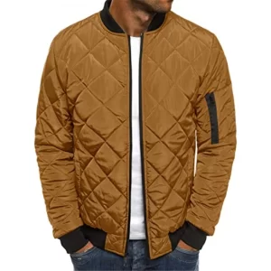Mens Green Diamond Quilted Bomber Jacket