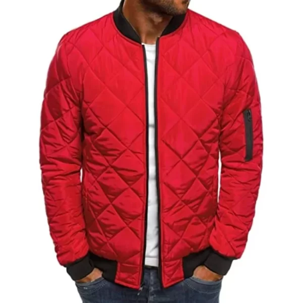 Mens Red Diamond Quilted Bomber Jacket