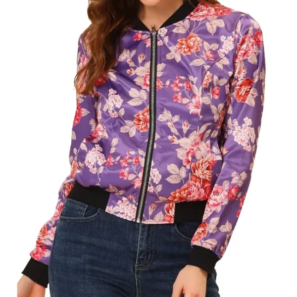 Purple Red Flowers Floral Bomber Jacket