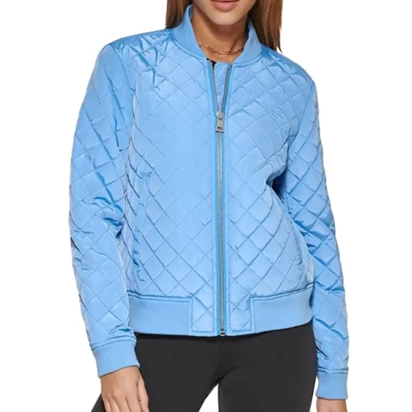 Womens Baby Sky Blue Quilted Bomber Jakcet