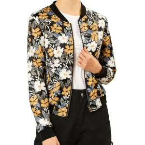 Multicolored Flowers Printed Bomber Jacket