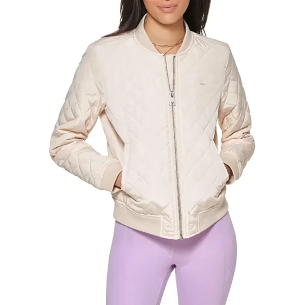 Womens Cream Quilted Bomber Jacket