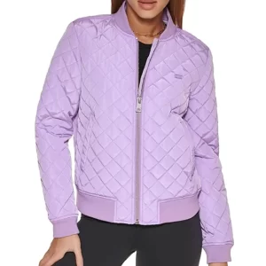 Womens Purple Quilted Bomber Jacket