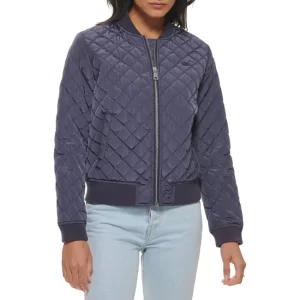 Womens White Diamond Quilted Bomber Jacket