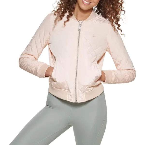 Womens Peach Puree Quilted Bomber Jacket