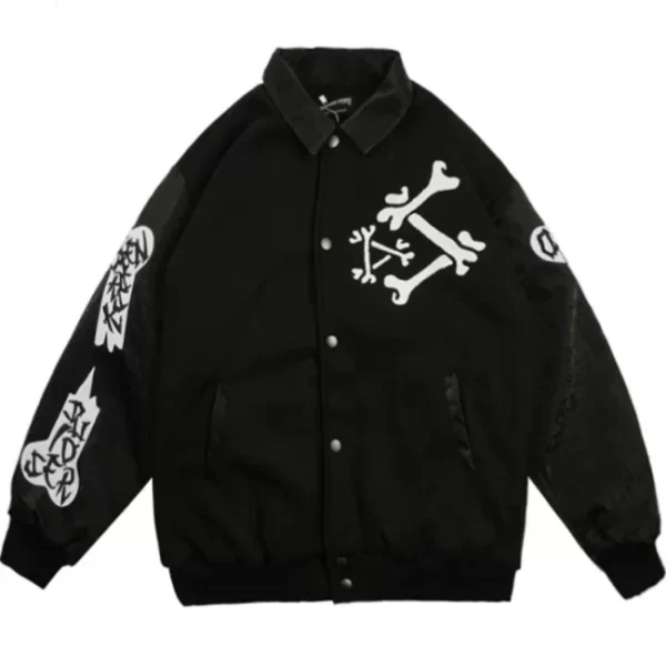 Back Bone Bones Black Varsity Jacket