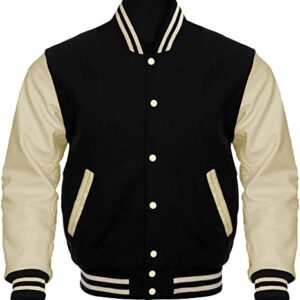 Black Cream Letterman Varsity Jacket