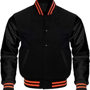 Black Orange Strips Letterman Varsity Jacket