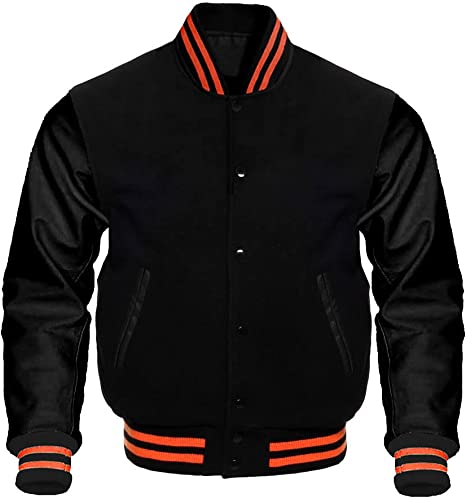 Black Orange Letterman Varsity Jacket