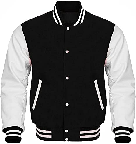Black White Letterman Varsity Jacket