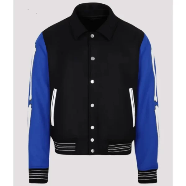 Black and Blue Amiri Bones Varsity Jacket