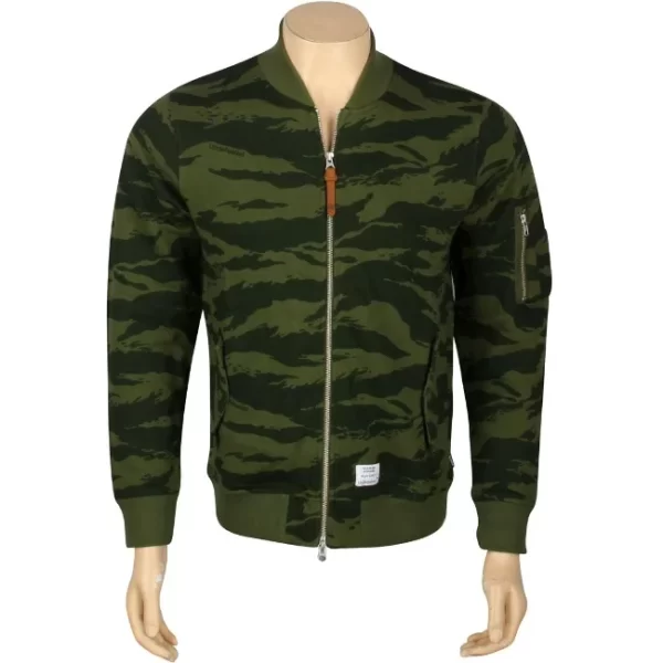 Green Tiger Print Bomber Jacket