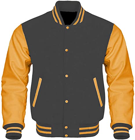 Grey Gold Letterman Varsity Jacket