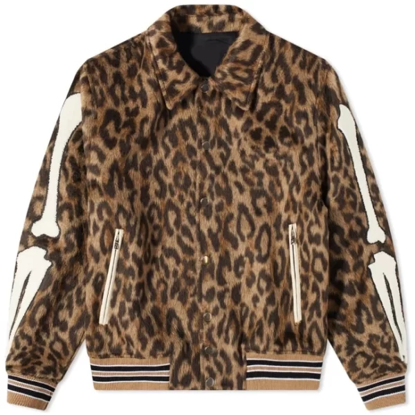 Leopard Printed Amiri Bones Varsity Jacket