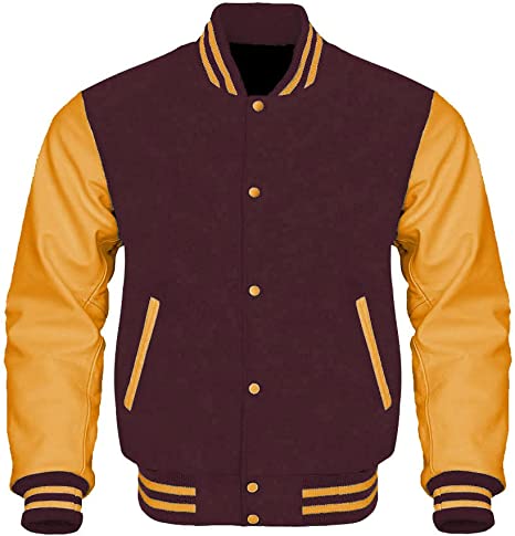 Maroon Gold Letterman Varsity Jacket