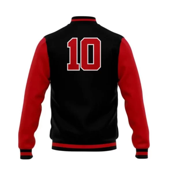 Mens Black and Red 10 Number Vintage Varsity Jacket