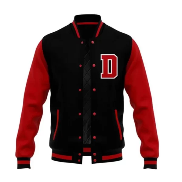Mens Black and Red D Letter Vintage Varsity Jacket