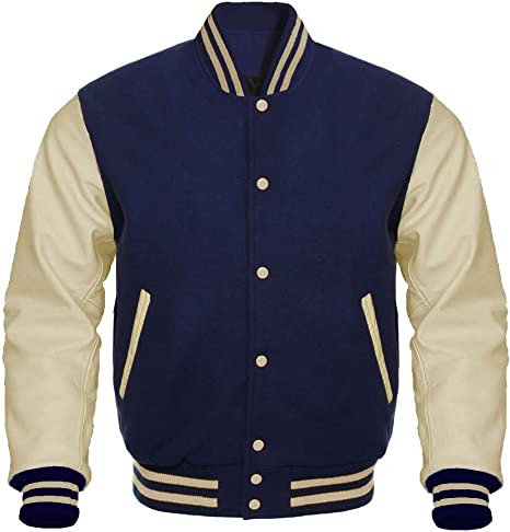 Navy Cream Letterman Varsity Jacket