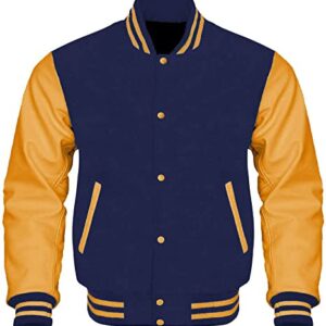 Navy Gold Letterman Varsity Jacket