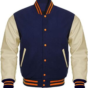 Navy Orange Cream Letterman Varsity Jacket
