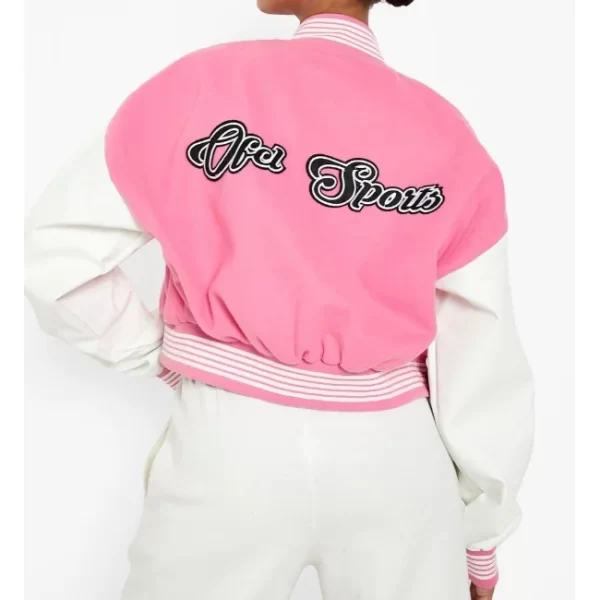 OFCL Sports Pink Cropped Varsity Jacket