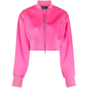 Pink Cropped Bomber Jacket