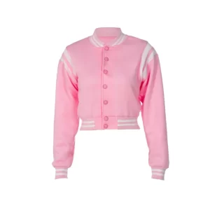 Pink Cropped Varsity Jacket