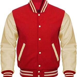 Red Cream Letterman Varsity Jacket