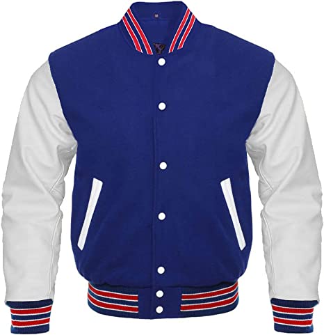 Red Strips Blue White Letterman Varsity Jacket