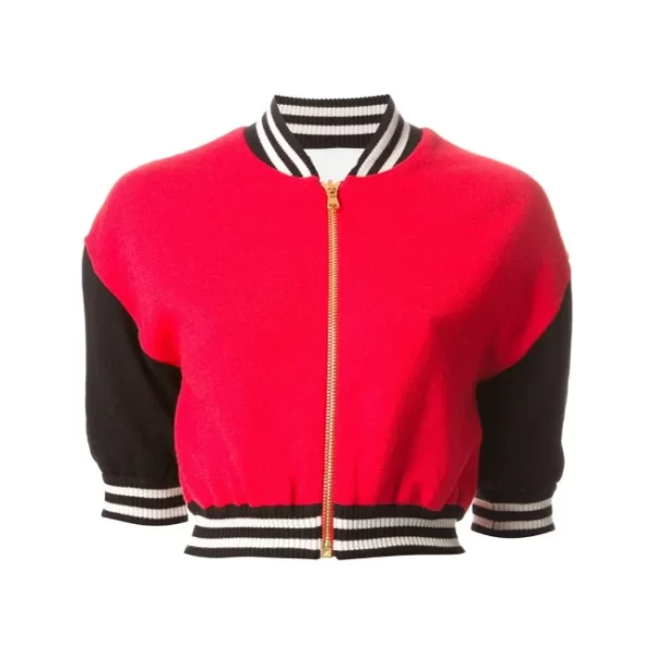 Red and Black Cropped Varsity Letterman Jacket
