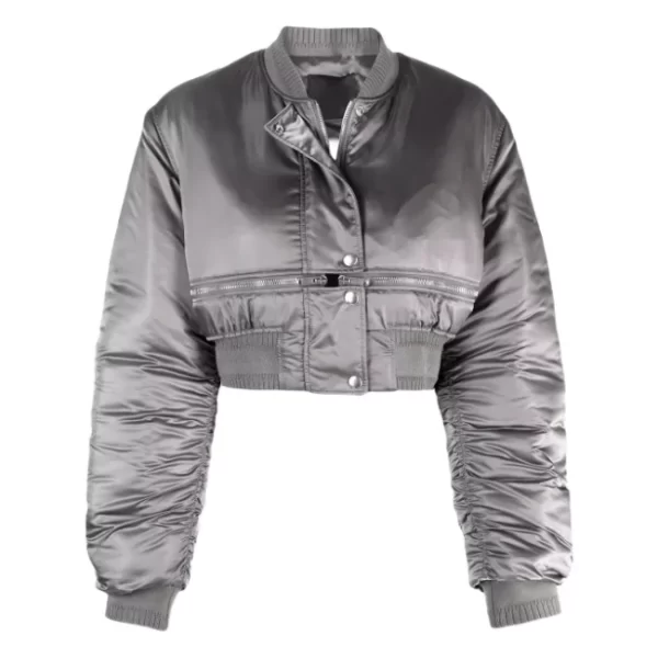 Silver Grey Cropped Bomber Jacket