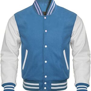Sky Blue White Letterman Varsity Jacket