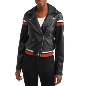 Womens Black Biker Bomber Leather Jacket
