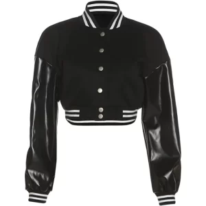 Womens Black Cropped Varsity Jacket
