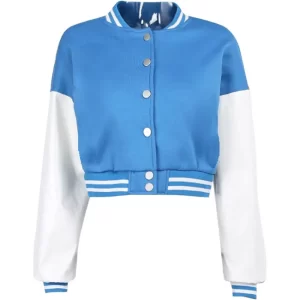 Womens Blue Cropped Varsity Jacket
