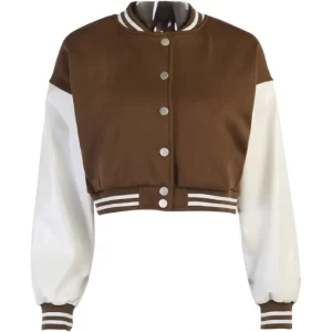 Womens Brown Cropped Varsity Jacket
