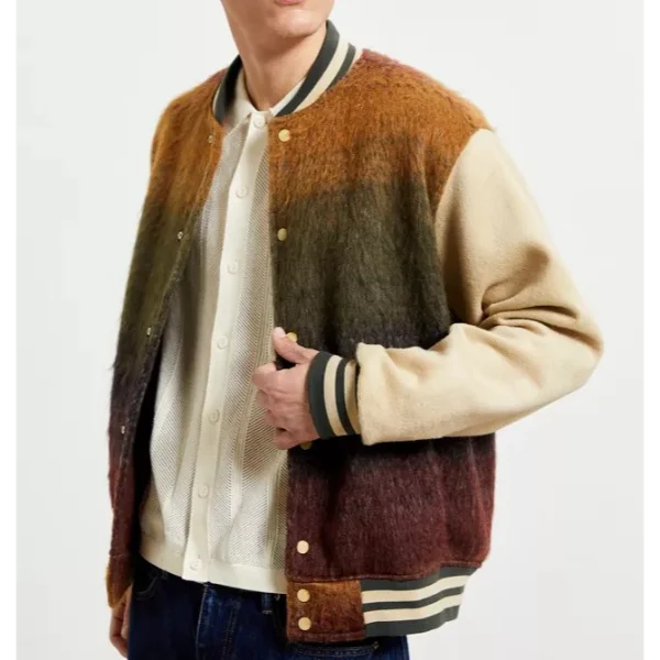 Atypical S4 E10 Zahid Ombre Fur Varsity Bomber Jacket crop