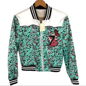 The View April Amber Ruffin Green Floral Bomber Jacket