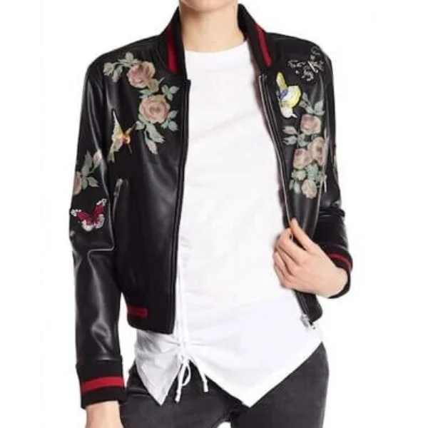 13 Reasons Why S1 E10 Jessica Davis Floral Bomber Jacket crop