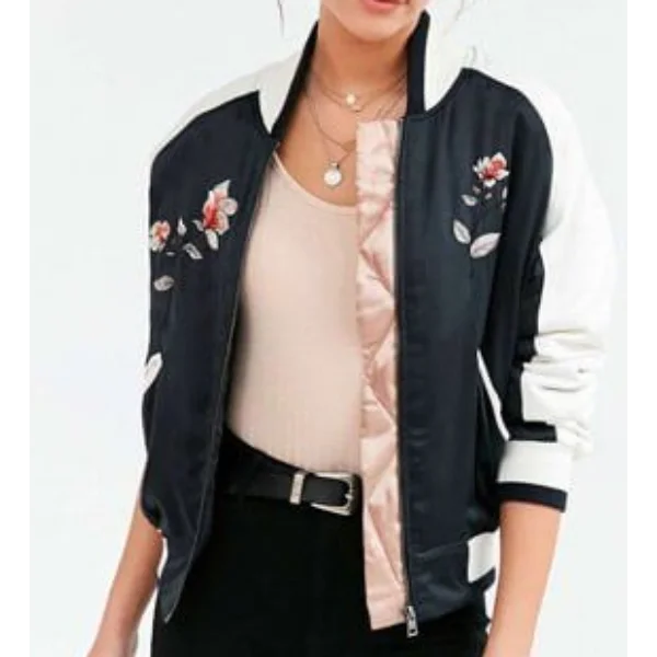 13 Reasons Why S2 E3 Jessica Davis Embroidered Bomber Jacket crop