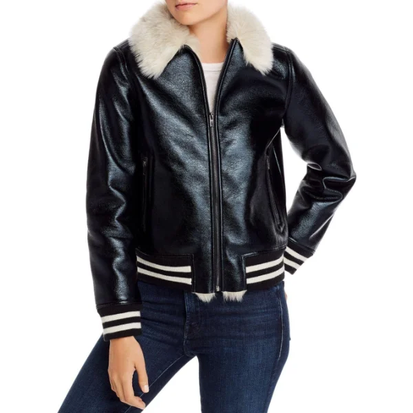 Almost Family S1 E9 Roxy Doyle Fur Collar Leather Bomber Jacket