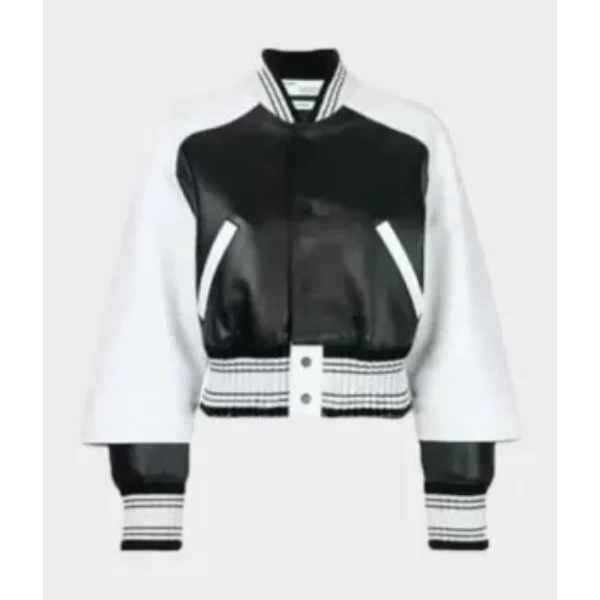 Bold and the Beautiful Jan 21 Paris White and Black Leather Bomber Jacket jd