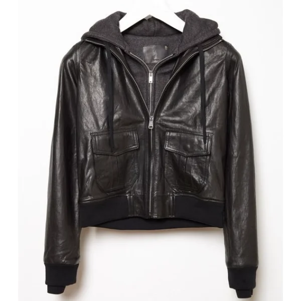 Brooklyn Nine Nine S7 E11 Rosa Diaz Black Leather Bomber Jacket crop
