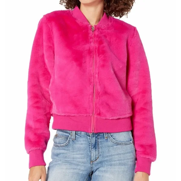 Guess Womens Long Sleeve Priscilla Faux Fur Jacket pink