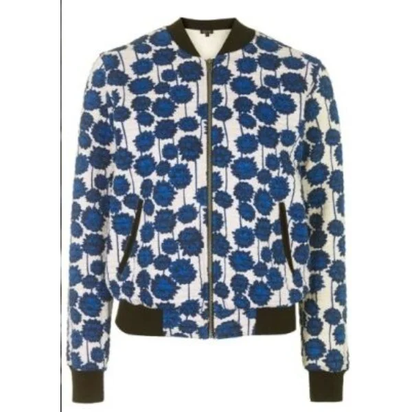 Guilt S1 E1 Roz Blue Floral Print Bomber Jacket crop