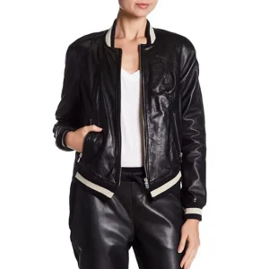 Dare Me S1 E3 Colette French Black Leather Bomber Jacket