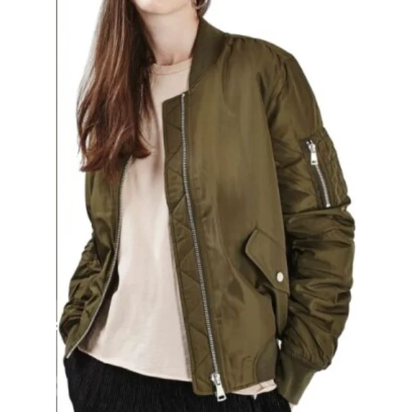 Megan Fox New Girl S6 E11 and E19 Green Bomber Jacket crop